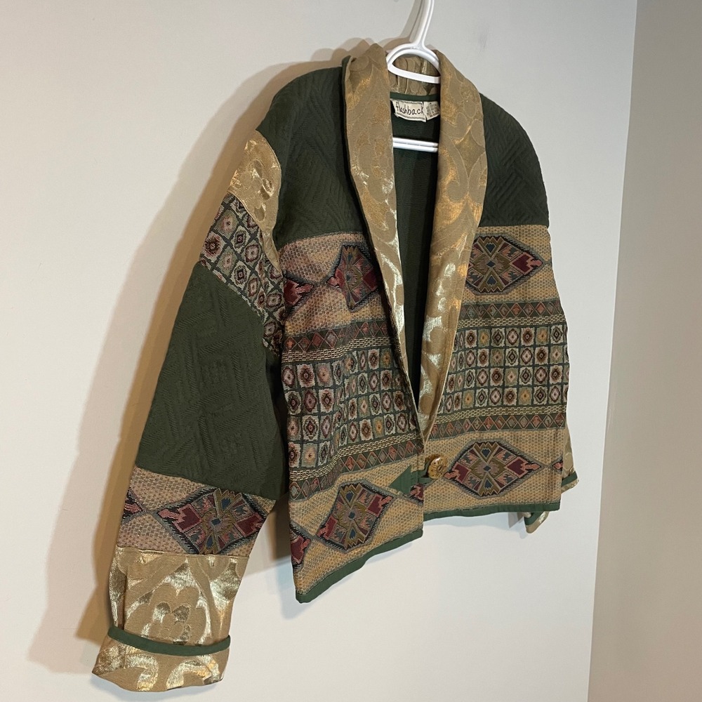 Flashback Vintage Tapestry Patchwork Jacket Green… - image 3